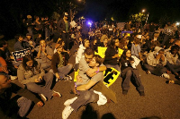 Anti-Prop 8 protesters sit in outside CNN's L.A. bureau